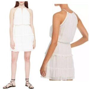 Parker Revolve Bruna Ruffled Tiered Crinkle Mini Dress Eyelet Halter Top Lined S